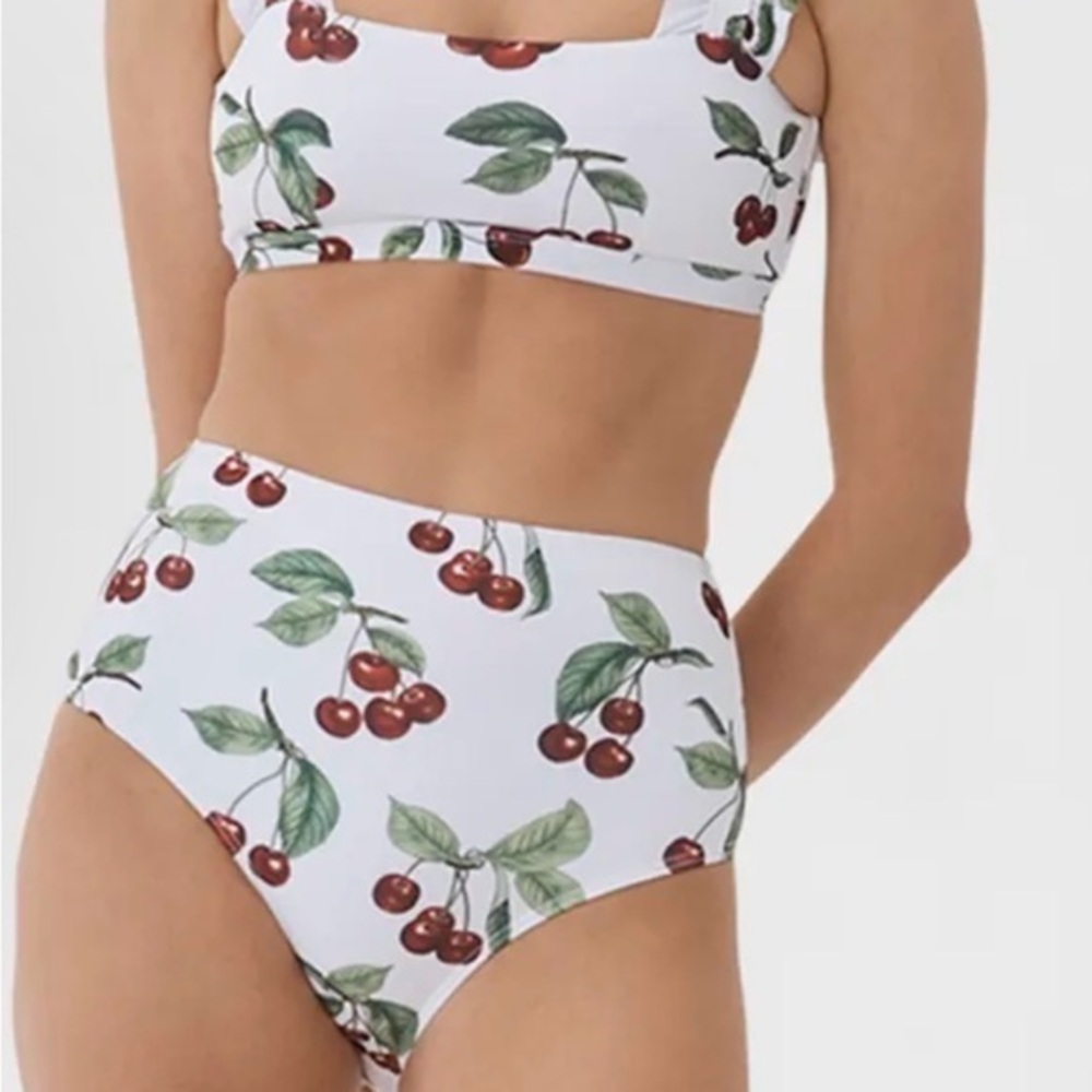 EPHEMERA Cerise Ruffle-Strap Bikini Cherries Swimsuit  NWT